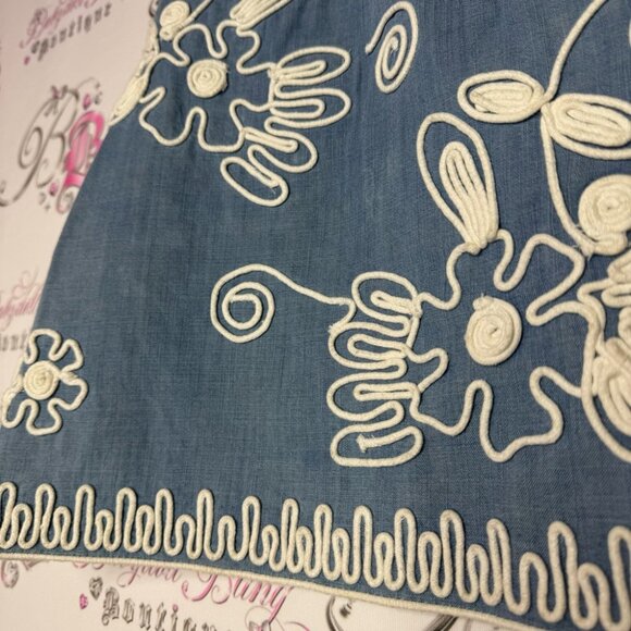 River woods skirt corset lace up tie ribbon embroidered floral flowers denim - Picture 8 of 13